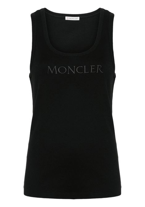 Black logo-embroidered tank top - women