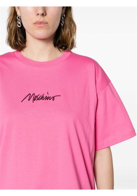 T-shirt con logo ricamato in rosa - donna MOSCHINO | A070205412208