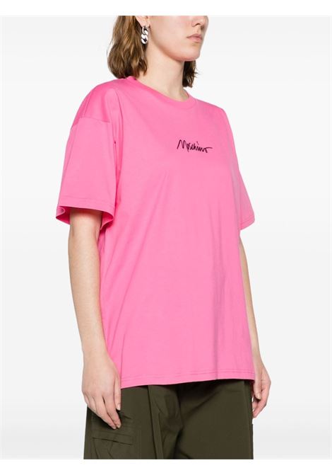 T-shirt con logo ricamato in rosa - donna MOSCHINO | A070205412208