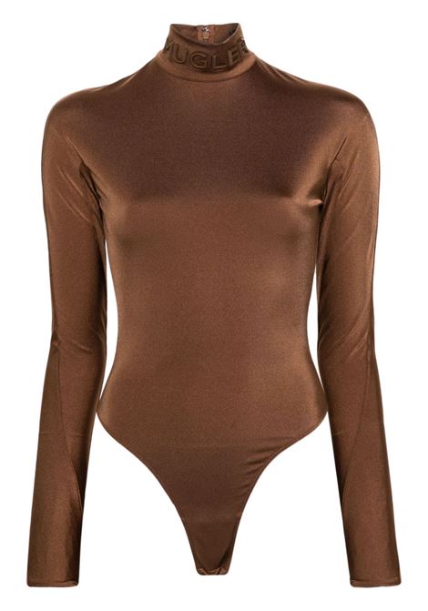 Brown roll-neck fitted bodysuit - women