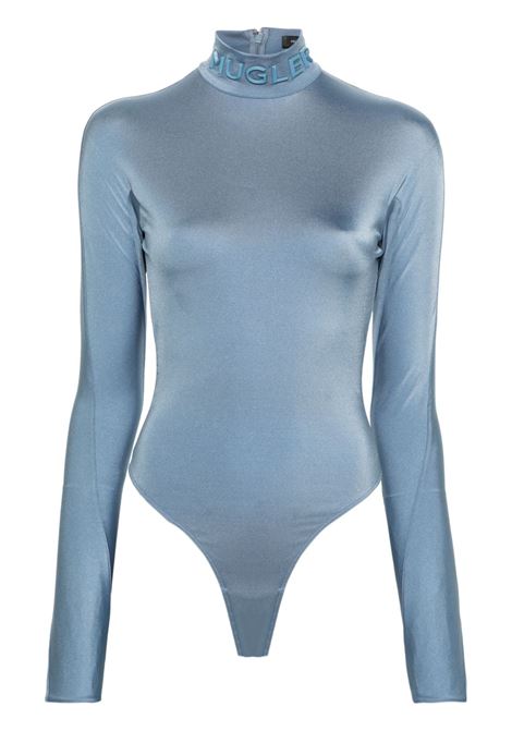 Blue roll-neck fitted bodysuit - women