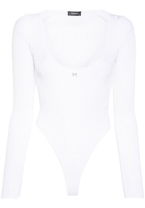 White logo-plaque ribbed-knit jumpsuit - women