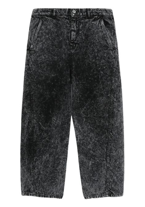 Jeans dritti con lavaggio acido in nero - uomo