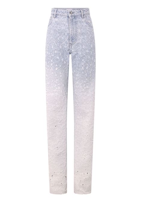 Jeans dritti con effetto vissuto in blu e bianco - donna