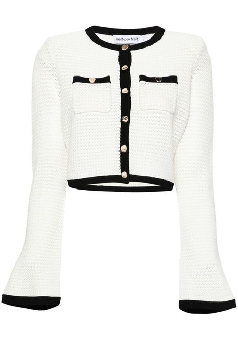 Cardigan crop in bianco e nero - donna SELF-PORTRAIT | SS24217JC