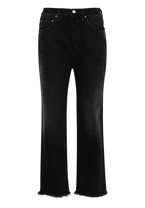 Black high-rise straight-leg jeans - women