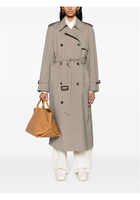 Beige check-pattern belted trench coat - women TOTEME | 241WRO977FB0056P907