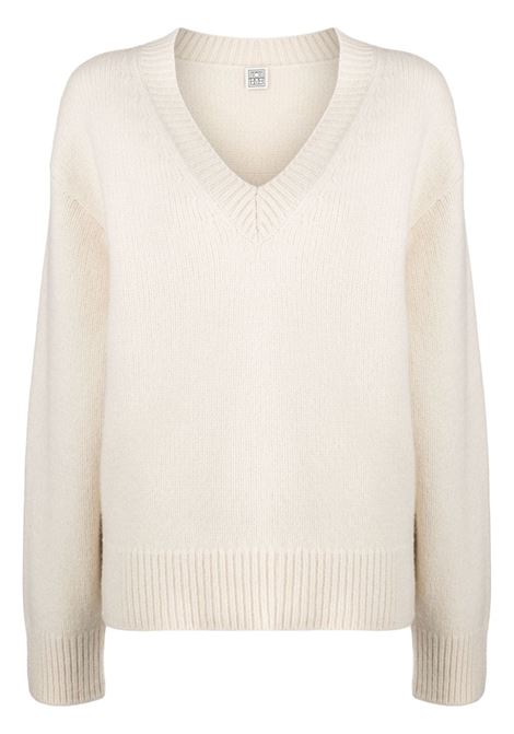 Beige brushed V-neck jumper - women TOTEME | 241WRT1034YA0004007