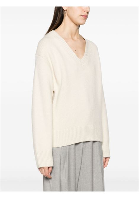 Beige brushed V-neck jumper - women TOTEME | 241WRT1034YA0004007