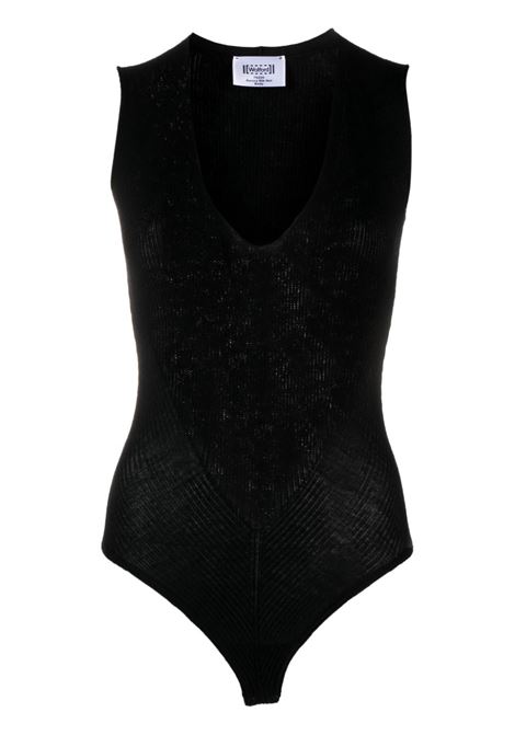 Black V-neck ribbed bodysuit - women