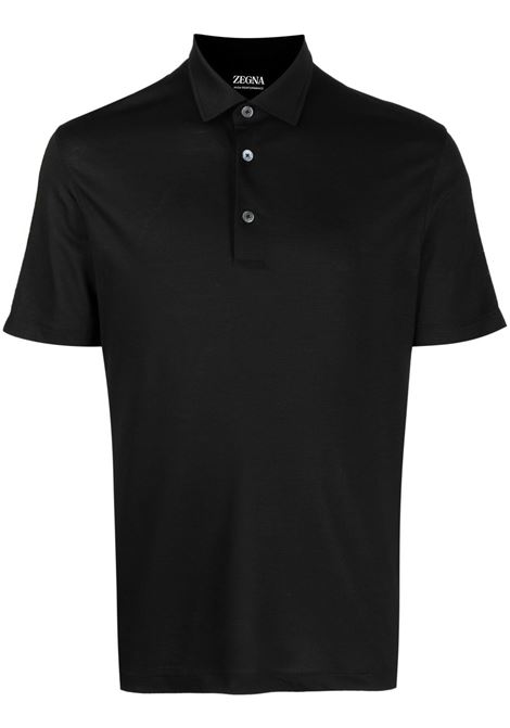 Black plain short-sleeved polo shirt - men