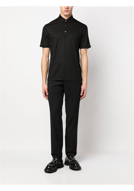 Black plain short-sleeved polo shirt - men ZEGNA | E7345A5BCT724K09