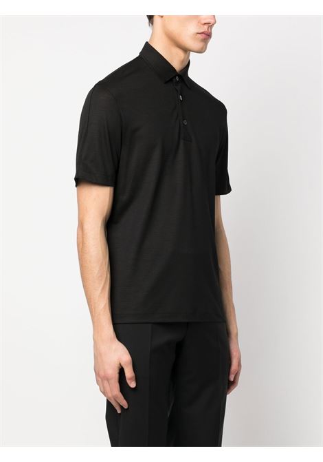 Black plain short-sleeved polo shirt - men ZEGNA | E7345A5BCT724K09