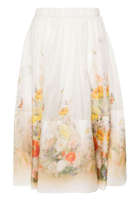 White and multicolour Tranquillity floral-print midi skirt ZIMMERMANN - women