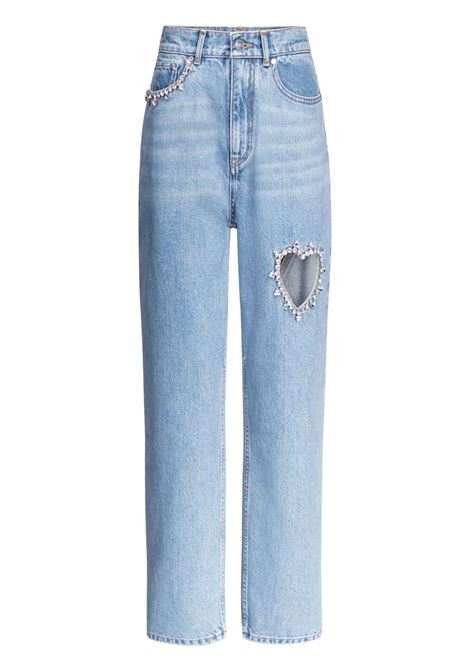 Jeans con cristalli e dettagli a cuore in celeste Area - donna