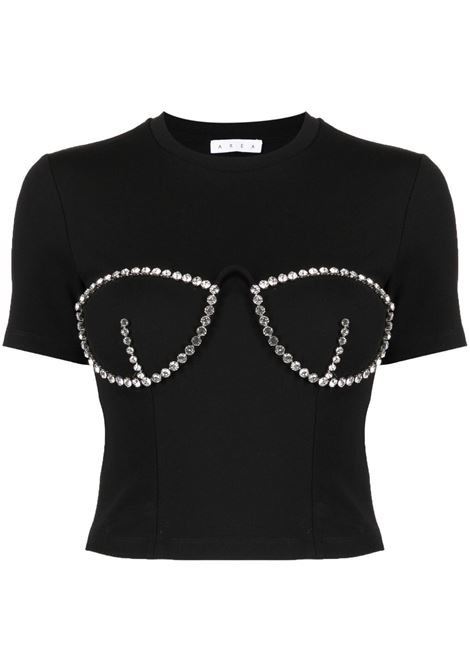 Black bustier-style crystal-embellished T-shirt - AREA women AREA | 0000T03184BLK