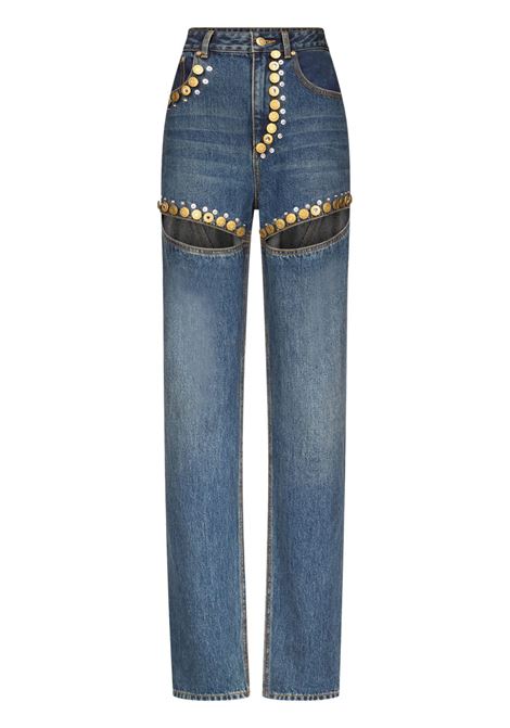 Jeans con bottoni gioiello in blu e oro Area - donna