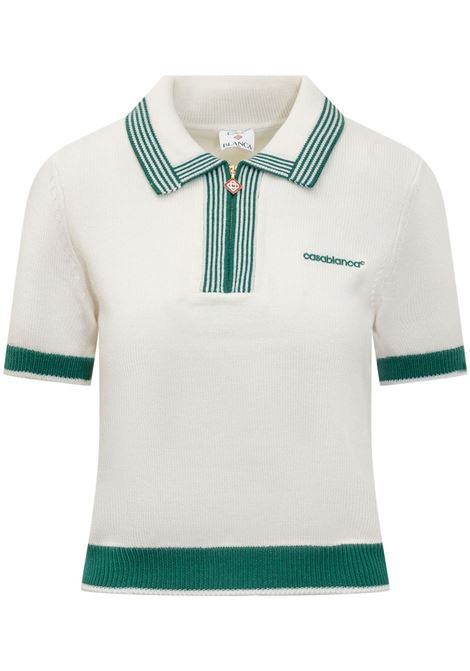 Top stile polo in bianco e verde Casablanca - donna CASABLANCA | WPS25KW85601WHTGRN