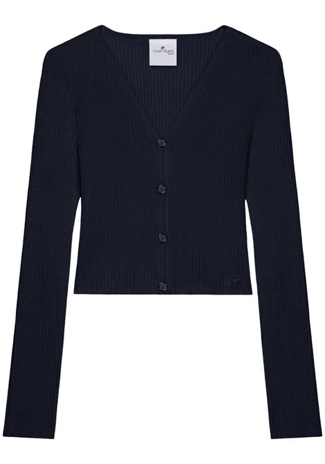 Blue navy cropped fine-ribbed cardigan Courrèges - women COURRÈGES | Sweaters | 125MGI030FI00497075