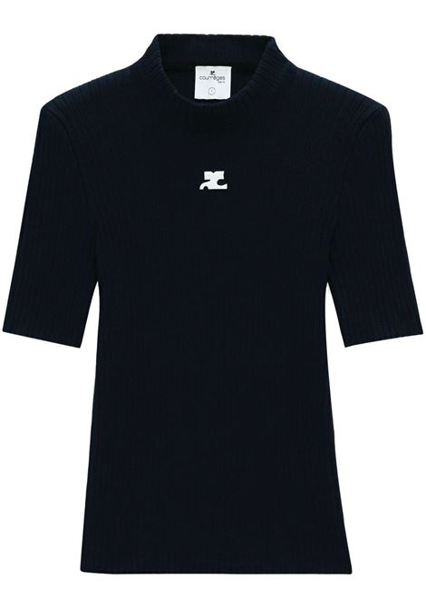 Navy blue logo-patch detail t-shirt Courrèges - women COURRÈGES | T-shirt | PERMPU026FI00017075