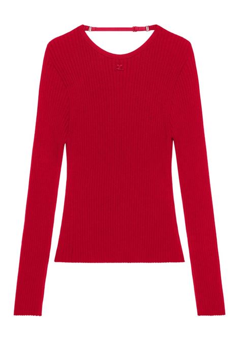 Maglione con logo ricamato in rosso Courrèges - donna COURRÈGES | 125MPU105FI00014015