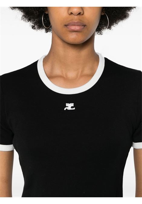 Black logo-patch contrasting-trim T-shirt Courrèges - women COURRÈGES | VESJTS017JS00709901