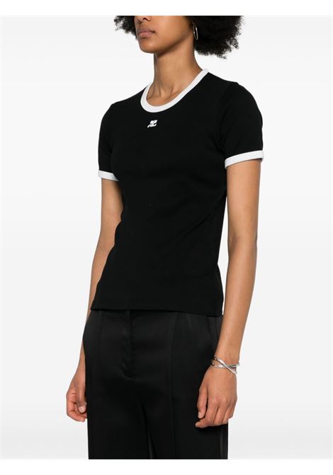 Black logo-patch contrasting-trim T-shirt Courrèges - women COURRÈGES | VESJTS017JS00709901