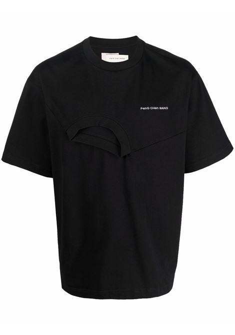 Black layered embroidered logo T-shirt - FENG CHEN WANG men FENG CHEN WANG | T-shirt | FF12TSH713BBLK