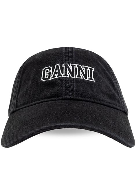 Black logo-embroidered cap Ganni - women