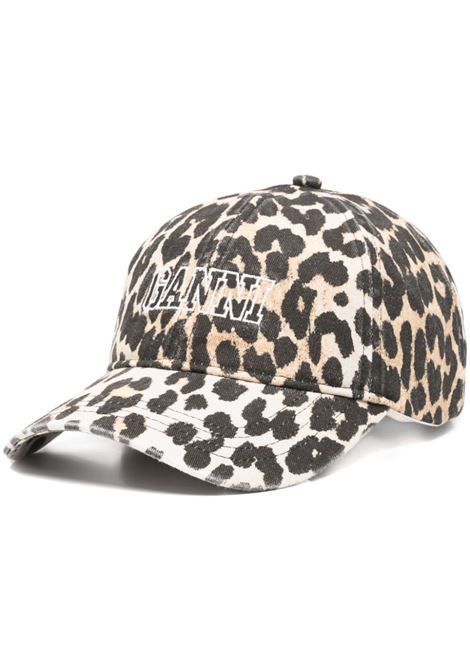 Beige leopard-print baseball cap Ganni - women