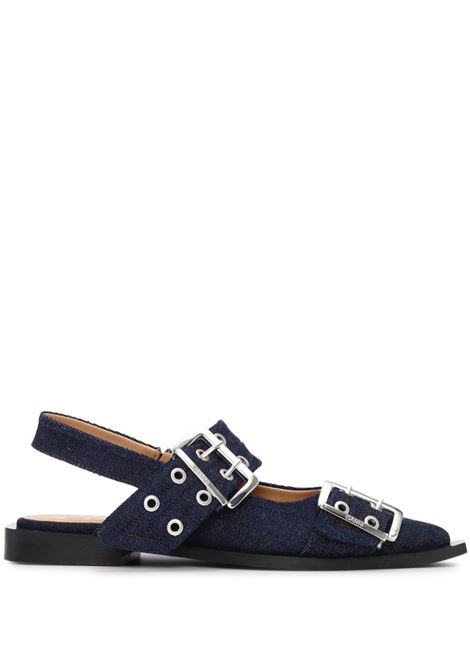 Ballerine denim con fibbia in blu Ganni - donna