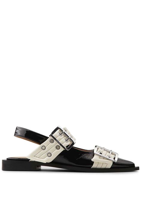 Black and white buckle-detail ballet flats Ganni - women