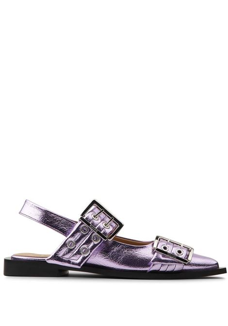 Lilac buckle-detail metallic ballet flats Ganni - women