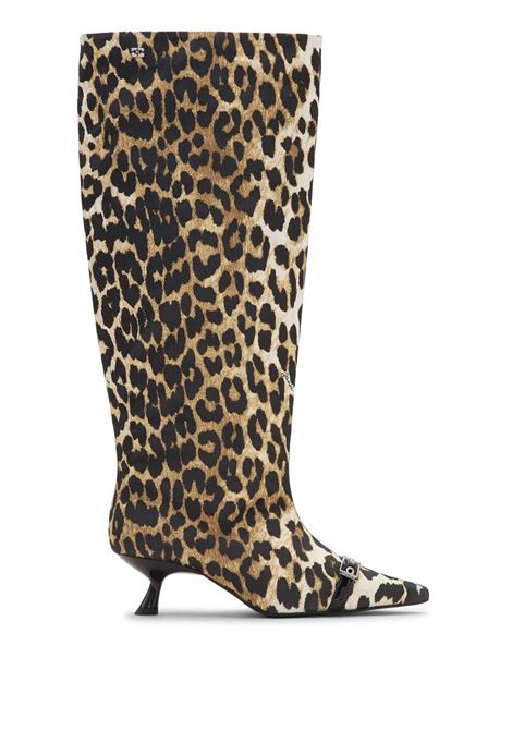 Stivali con stampa leopardata in marrone Ganni - donna