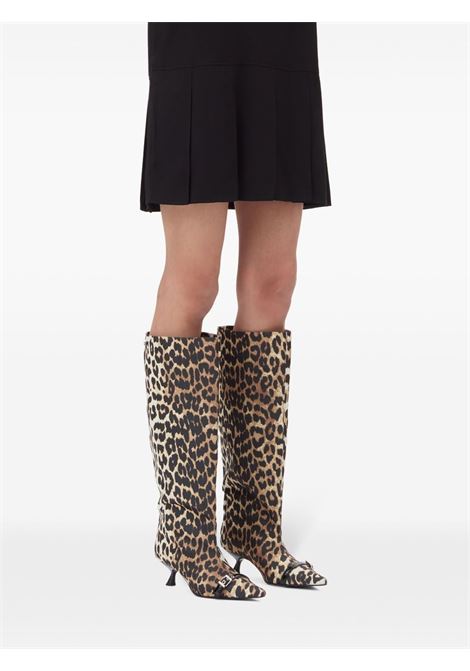 Brown leopard-print satin knee-length boots Ganni - women GANNI | S2877943