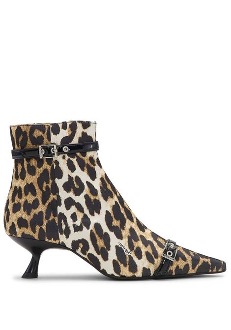 Brown leopard-print satin ankle boots Ganni - women GANNI | S2883943