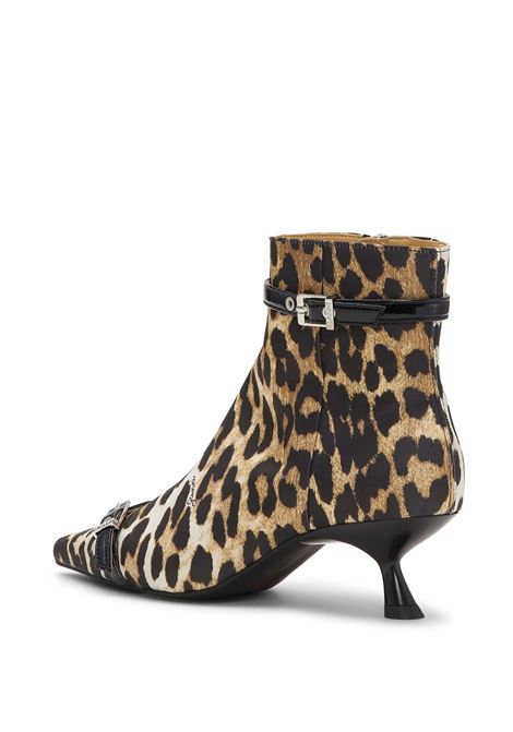 Brown leopard-print satin ankle boots Ganni - women GANNI | S2883943