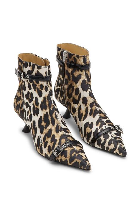 Brown leopard-print satin ankle boots Ganni - women GANNI | S2883943