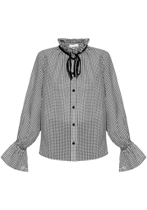 Camicia a quadri con fiocco in bianco e nero Ganni - donna