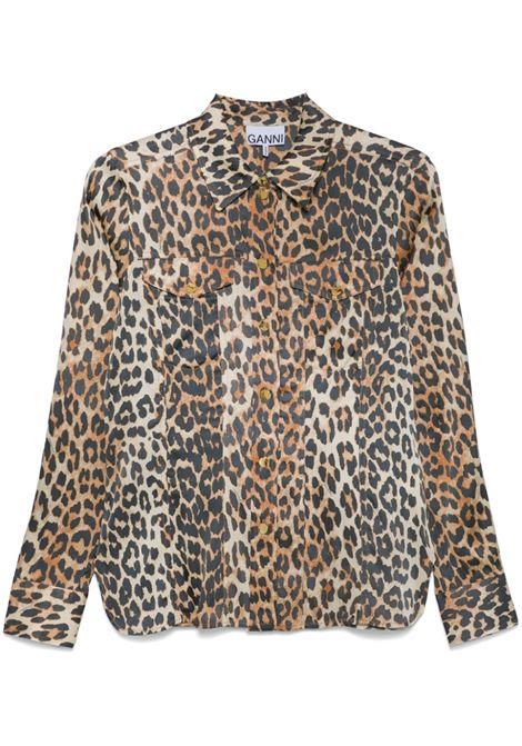 Brown  leopard-print satin shirt Ganni - women GANNI | W0321943