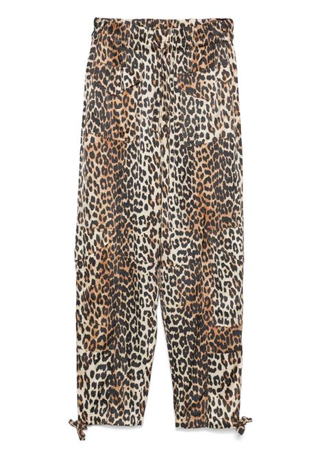 Brown leopard-print satin trousers Ganni - women