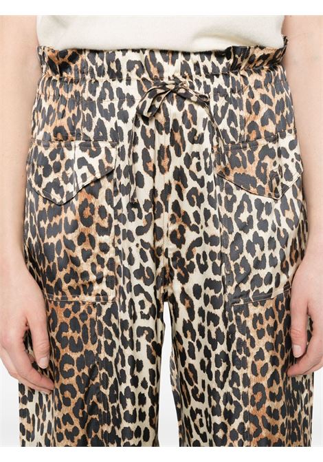 Brown leopard-print satin trousers Ganni - women GANNI | W0324943