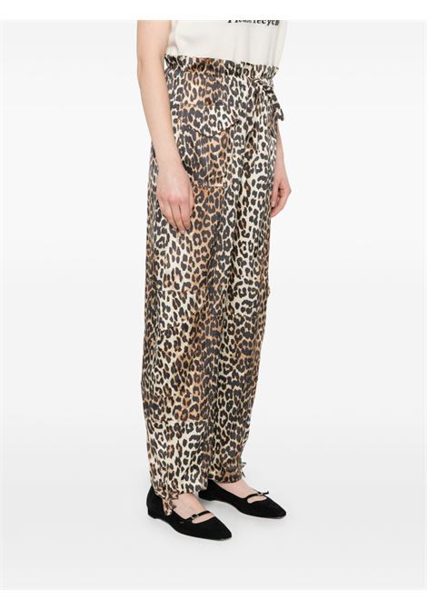 Brown leopard-print satin trousers Ganni - women GANNI | W0324943