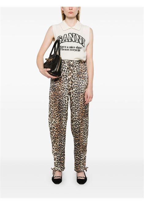 Brown leopard-print satin trousers Ganni - women GANNI | W0324943