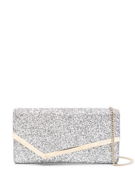 Silver Emmie logo-detail clutch bag Jimmy choo - women JIMMY CHOO | Clutch bags | EMMIEPZFSLVRGLD