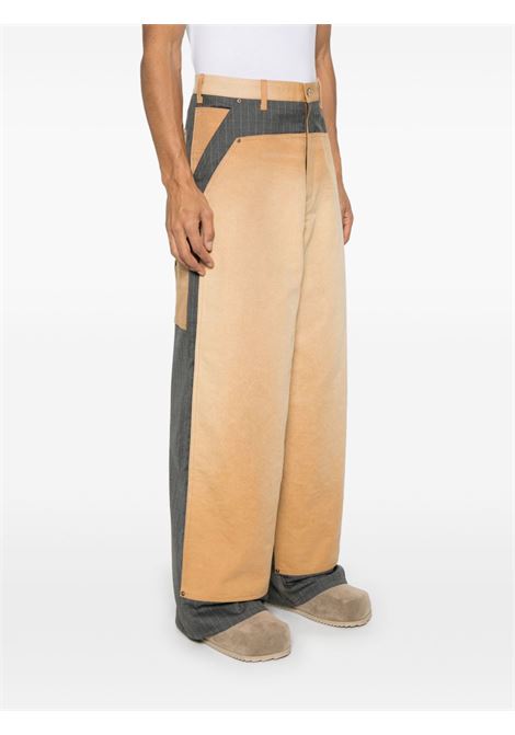 Beige and grey pinstripe panelled trousers Khoki - men KHOKI | 25SSP01BG