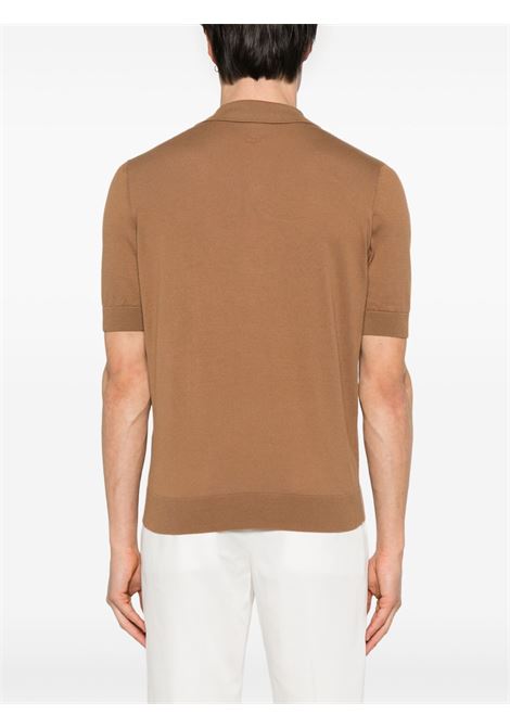 Ochre brown fine-knit polo shirt Lardini - men LARDINI | ESLPMC92ES64040420