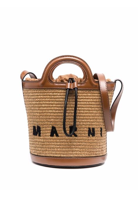 Borsa a secchiello Tropicalia con ricamo in marrone - MARNI donna