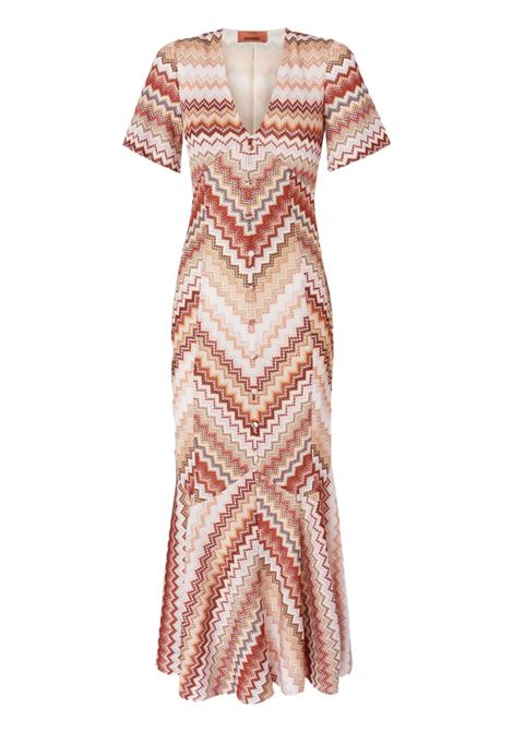 Multicolor brown serrated zigzag-pattern maxi dress Missoni - women