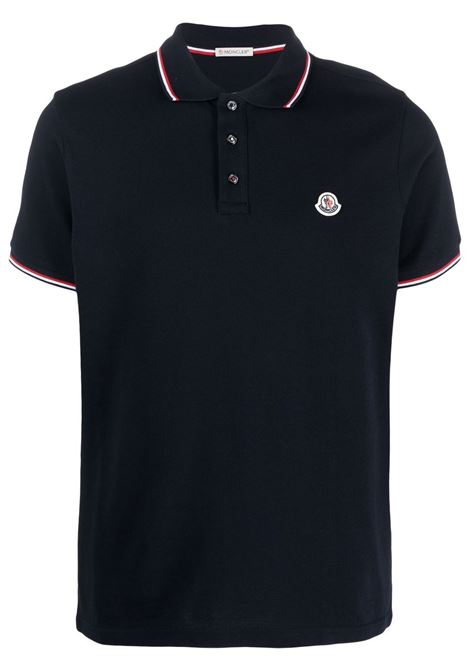 Polo con applicazione logo in blu Moncler - uomo